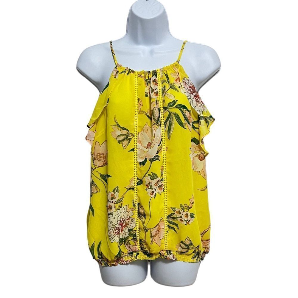 SOHO New York Yellow Floral Sleeveless Blouse NWT Medium Lightweight Chiffon